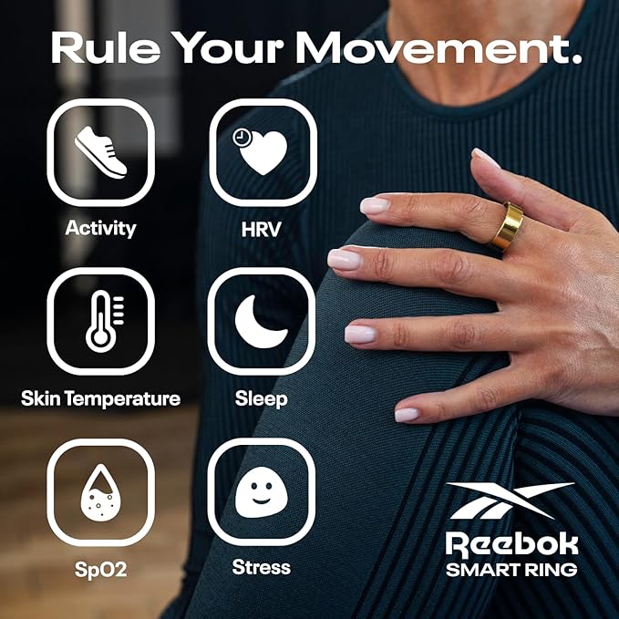 Reebok Smart Ring for Women or Men - Shiny Gold - Subscription Free - The Next Generation of Wearable Technology - Fitness and Sleep Tracker - Monitors Wellbeing and Recovery