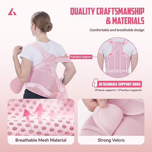 Back Brace Posture Corrector for Women and Men, Full Back Support Straps Straightener, Hunchback Improve Posture-Shoulder, Lumbar and Upper Lower Back Pain Relief (Pink, M)