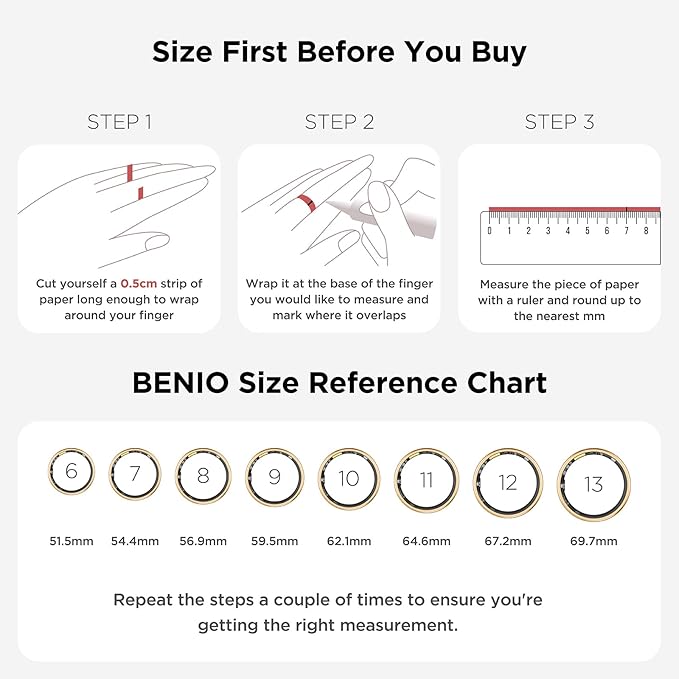 BENIO Gen 2 Smart Ring for Women & Men, Heart Rate,Fitness Tracker with Sleep，Step/Sleep/Blood Oxygen/Heart Rate Tracker, 5ATM Waterproof for iOS and Android,No Subscription