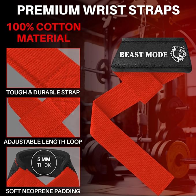 TECEUM Lifting Straps for Weightlifting Gym Strength Training - Wrist Straps with Neoprene Padded Cotton - Men & Women – Ideal for Powerlifting, Bodybuilding & Deadlifts