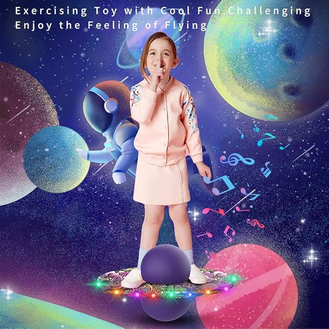 Anby Colorful LED Light Up Pogo Ball with Music - Fun Balance Trick Bounce Board Jumping Ball Toy for Kids, Perfect for Outdoor & Indoor Play, Gift for Boys and Girls Up to 200 lbs (Purple)