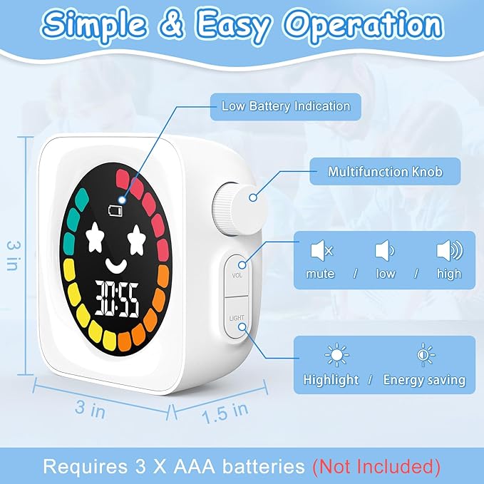 Visual Timer, 99 Minute Digital Kitchen Desk Timer for Office Supplies Home Productivity Management Tool Countdown Count Up, White