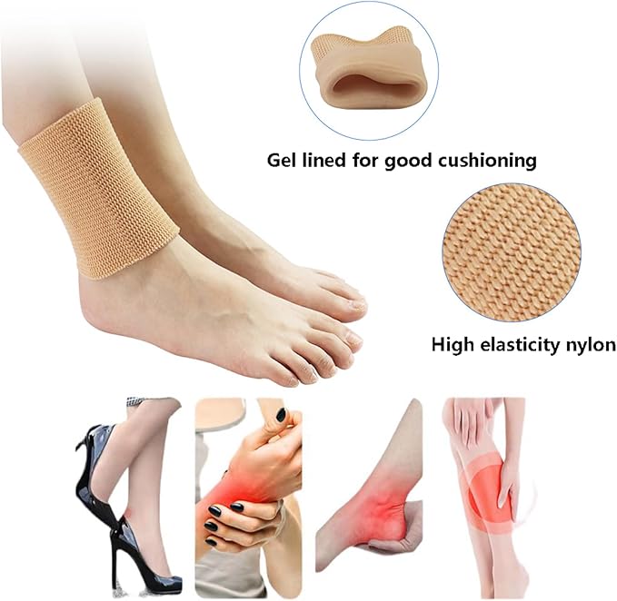 Ankle Gel Sleeves with Cushion Support Elastic Sleeves for Ice Skating, Hockey, Hiking Nude Color Non-Slip 1 Pair