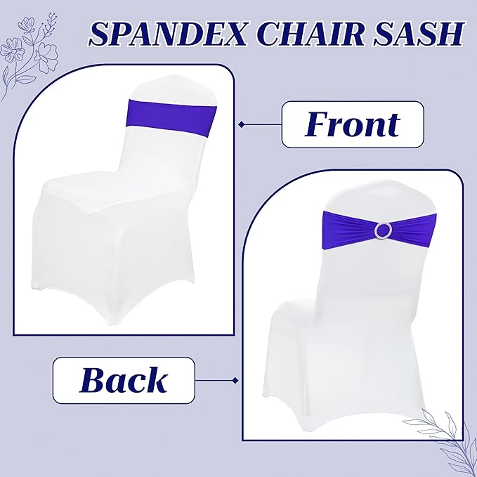 VDS - Royal Blue | Spandex Chair Sashes Bows | 250 PCS | Stretch Elastic Banquet Universal Folding Chair Band Tie with Silver Buckle Slider for Wedding Party Conference Celebration Event Decoration