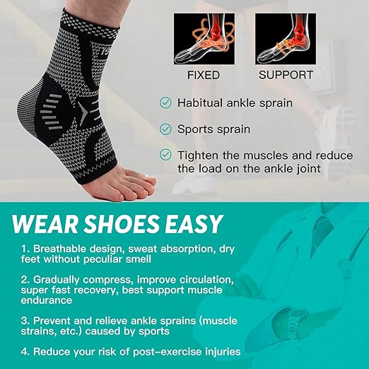 INDEEMAX Copper Ankle Brace Ankle Compression Sleeve Support Ankle Brace for Women & Men, Achilles Tendonitis Brace, Plantar Fasciitis, Sports, Silver Black, XL