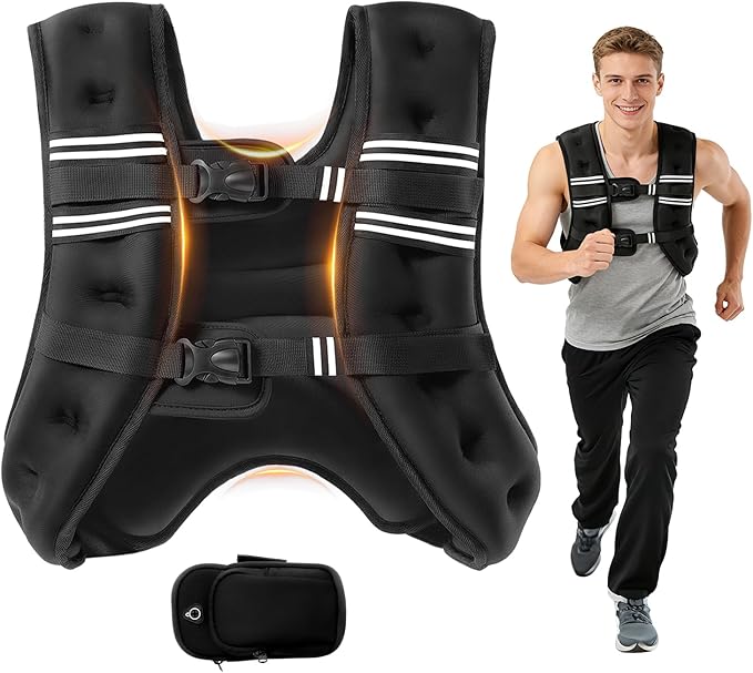 Weighted Vest, 8lb/12lb/16lb/20lb Weight Vest with Reflective Stripe for Workout, Body Weight Vests for Women, Men, Strength Training, Running, Fitness, Weight Loss, Weightlifting