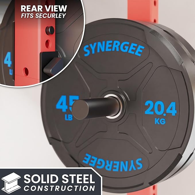 Synergee Weight Plate Storage Peg for Power & Squat Racks. Fits 2x2, 2x3 & 3x3 Racks. Rack-Mounted Plate Holder for Olympic Weight Plates.