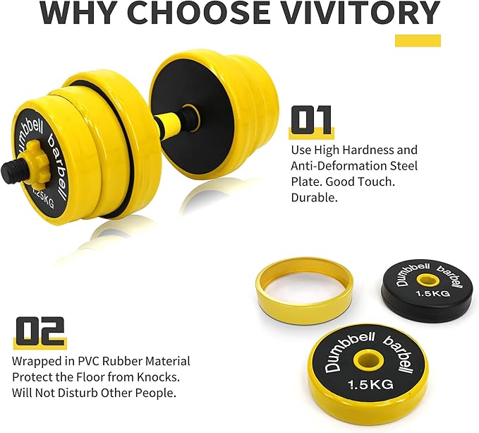 VIVITORY Dumbbell Sets Adjustable Weights, 44 to 66 Lbs, Free Weights Dumbbells Set with Connector, Neoprene Coating Adjustable Dumbbell Set, Dumbbells Weights Set for Home Gym, Cast Iron, Matte Finish