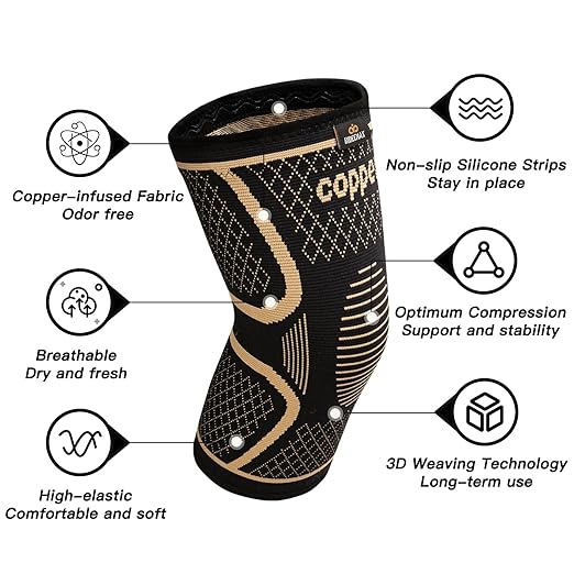 INDEEMAX Copper Knee Brace for Women Men 2 Pack, Knee Compression Sleeve for Knee Pain, Arthritis, Running,Sports and Recovery Support, M