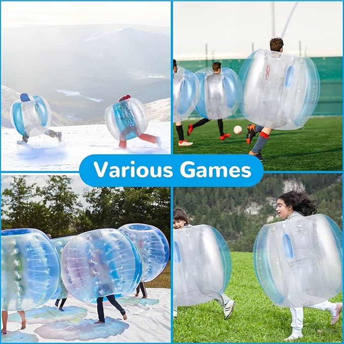 Theefun Bumper Balls 2 Pack 36inch Inflatable Sumo Ball Bopper Toys for Kids Outdoor Active Play Human Hamster Knocker Body Zorb Ball Body Bubble Soccer Ball, Blue + Blue