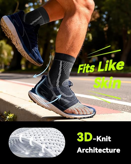 3 Pairs Ankle Brace for Women & Men,[Upgraded Ultra Breathable] Plantar Fasciitis Socks,Ankle Compression Sleeve for Achilles Tendonitis Relief, Heel Pain,Foot Pain and Swelling in Ankle Support (Black + White + Grey,Medium)