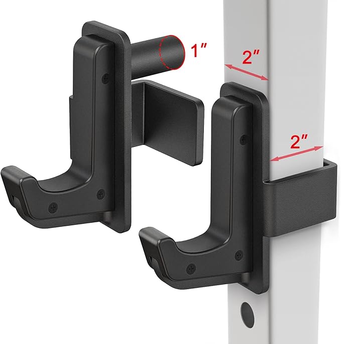 SELEWARE Solid Steel J Hooks for 2" x 2" or 3" x 3" Tube Power Cage with 1" 1/2" or 5/8" Hole Squat Rack Attachment, J-Hook Barbell Holder for Power Rack, Set of 2
