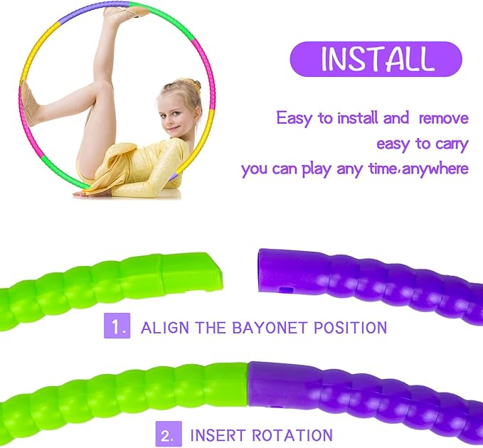 Exercise Hoops for Kids, 8 Pack Detachable & Size Adjustable Toy Color Hoop Rings for Outdoor Gymnastic Dog Agility Equipment Sports Party Games