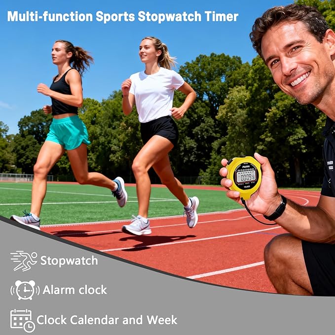 Sports Stopwatch Timer, Single Lap Split Digital Stop Watch for Sports Kids Coaches Swimming Running, Yellow