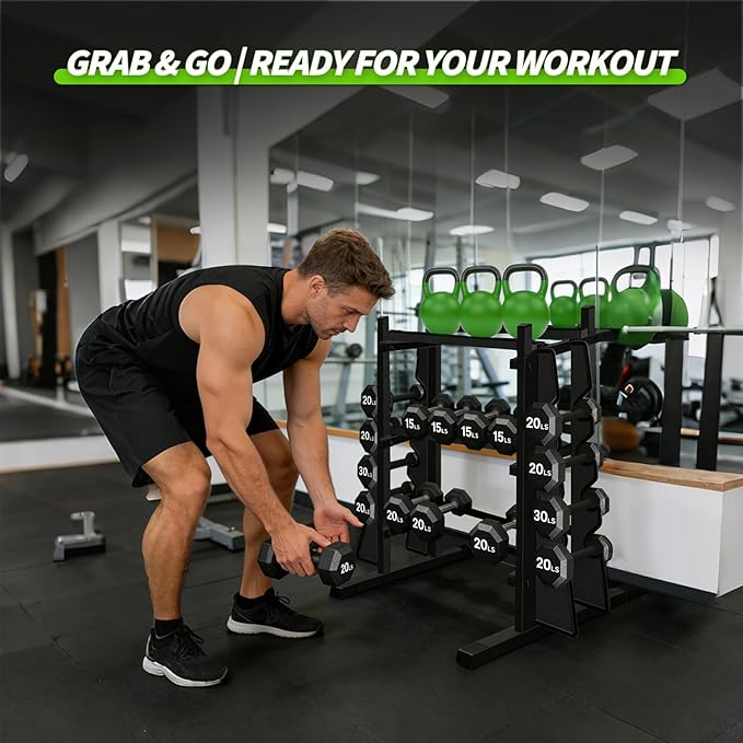 3-Tier Heavy Duty Dumbbell Rack,1200 LBS Capacity,Double-Side Extension Holder for Dumbbells & Kettlebells Home Gym Storage Rack