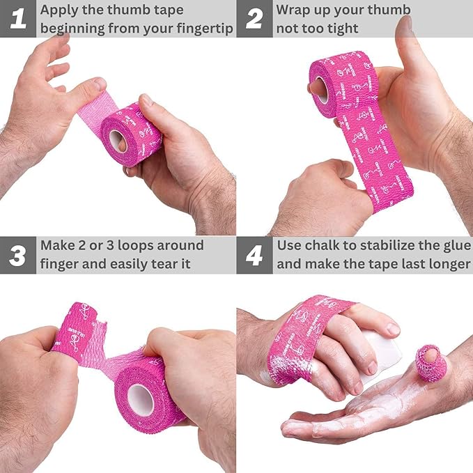 WARM BODY COLD MIND 1.85" Weightlifting Thumb Tape - Hook Grip Tape for Powerlifting, Cross Training, Gym Tape, Workout, Weight Lifting Tape, Athletic Finger Wrap (Pink 6 Roll)