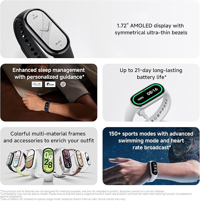 XIAOMI Mi Smart Band 10 (2025) Global Version - 1.72" AMOLED Display | 21 Days Battery Life | Touchscreen, Multi-Sport Tracker, Activity Tracker, Heart Rate Monitor | BT5.4 - (Glacier Silver)