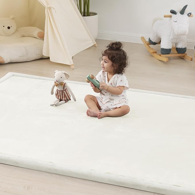 1.5" Thick Padded Baby Play Mat for Floor Tummy Time, Pro Soft Foam Activity Playroom Playmats, Easy Care with Non-Slip Safe for Infant Toddler Kids Crawling 39"x 59" (Cream)