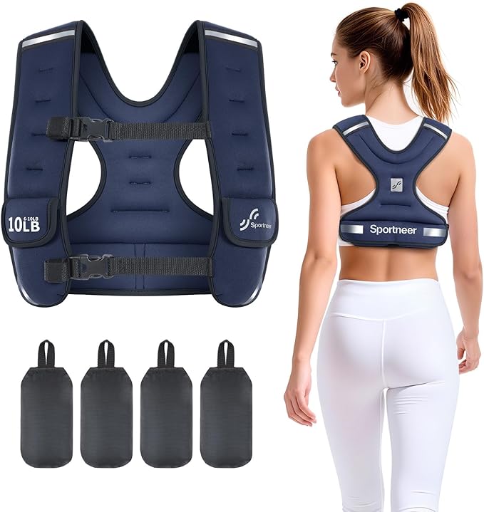 Sportneer Adjustable Weighted Vest Woman: 6-10lb/10-18lb Weighted Walking Vest for Women with 4/8 Weight Packs Fast Adjust Comfortable Weight Vest for Home Gym Burn Calories Strength Training Vests