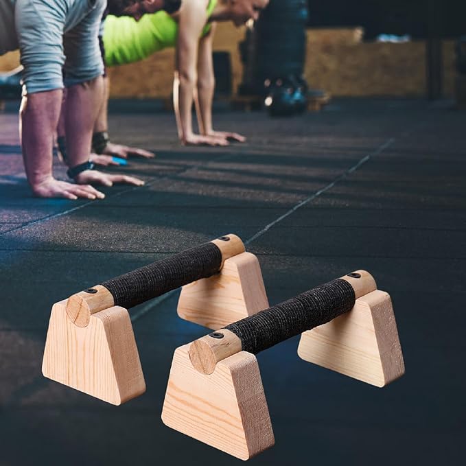 2 Pieces Push up Bar Wooden Parallettes Bar Pushup Handles Portable Anti Slip Push up Stand for Exercise Gymnastics Workout