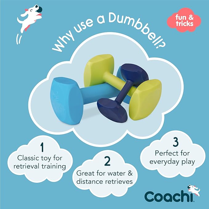 Coachi Training Dumbbell, Floats, Long Distance Throwing, Classic Retrieval Toy, Gundog and Puppy Training. Dog Accessory, Super Tough & Strong. Suitable for Large dogs and puppies (Size L, Blue)
