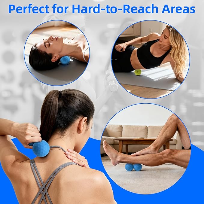 Peanut & Spiky Massage Ball Set, Double Lacrosse Peanut Roller + Firm Spiky Ball for Deep Tissue Myofascial Release, Trigger Point Therapy, Plantar Fasciitis & Muscle Recovery (Blue+Yellow)