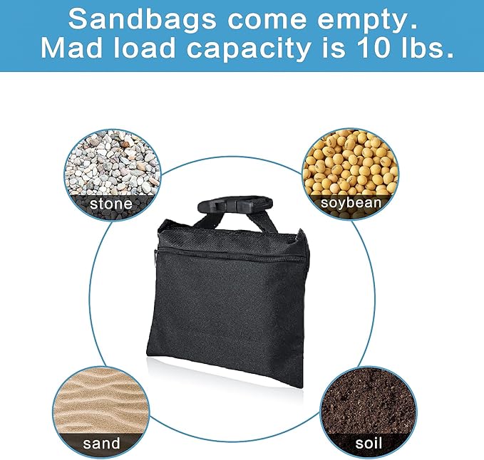 12 Packs Sandbags with 12 PE Bags, Heavy Duty Sand Bags, Sand Bags for Weight with Zipper and Buckle Straps for Support Light Stand, More 2/4/6/8/10/12 Packs Sand Bag to Choose.