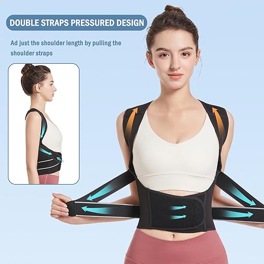 Posture Corrector,Suitable for Men and Women Upper and Lower Back Pain Relief - Scoliosis, Hunchback, Eicgo Adjustable Posture Corrector belt,Comfortable and Breathable Back Straightener (Black, X-Large)