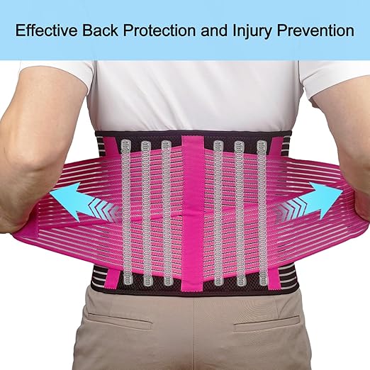 TESETON Back Support Brace Belt for Men & Women, Breathable Lumbar Support Belt, scoliosis back brace, Waist Relax Lower Back Pain & Sciatica Pain Relief with 8 reinforced Bones 02 Pink-XL