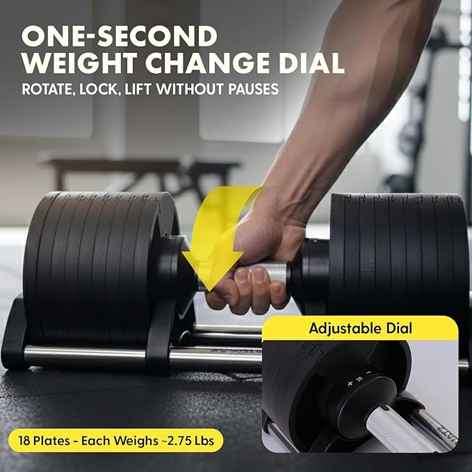 Squatz Adjustable Dumbbell Set 70-140LB Adjustable Dumbbells For Home Gym, Anti-Slip Handle With Heavy‑Duty Plates, Exercise Fitness Dumbbells For Home Gym Strength & Weight Training