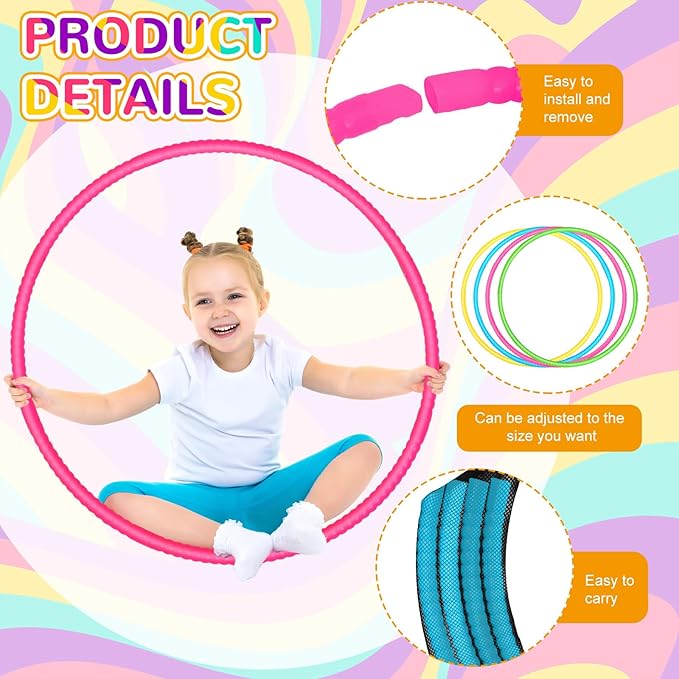 Sratte 8 Pcs Color Hoop Detachable Adjustable Exercise Ring Plastic Hoop for Gymnastics Dog Agility Equipment Party Decor, 4 Colors