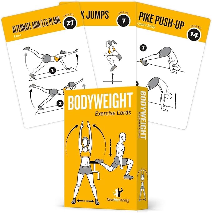 NewMe Fitness Bodyweight Workout Cards, Instructional Fitness Deck for Women & Men, Beginner Fitness Guide to Training Exercises at Home or Gym (Bodyweight, Vol 1)