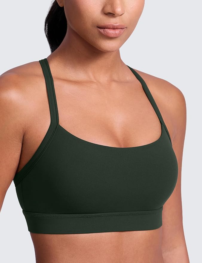 CRZ YOGA Butterlift Cut-Out Cross Back Sports Bras for Women - Medium Impact Adjustable Thin Straps Pilates Padded Gym Tops