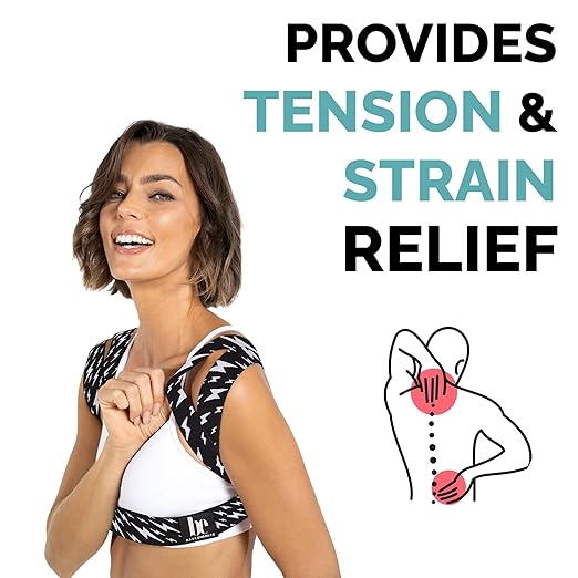 BackEmbrace Posture Corrector for Women and Men - Made in USA - Slim and Adjustable Shoulder Brace - Back Brace for Back Pain Relief - Lightning Bolt XL