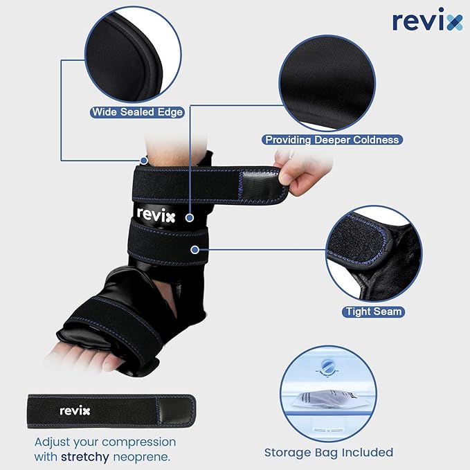 REVIX Ankle Ice Pack Wrap for Foot Discomfort Soothing, Reusable Gel Ice Packs with Cold Compression Therapy, Cold Wrap for Enhanced Comfort and Post-Workout Recovery, Black