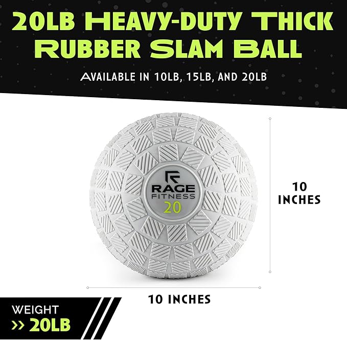 Rage Fitness Slam Ball,10, 15, 20lb Medicine Balls, Tread Texture For Firm Grip, Full Body Workout Dynamic Weighted Balls for Exercise, Smash Balls for Strength, Conditioning, Cardio and Core Workouts