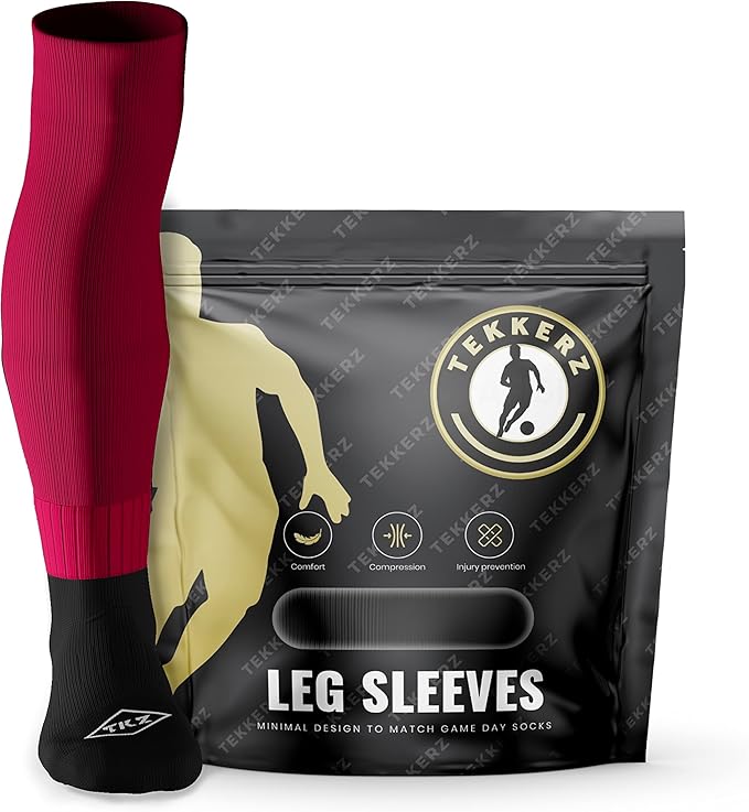 Tekkerz leg sleeve over 20 color variations compatible with grip socks for soccer, football, hockey, rugby athletic socks