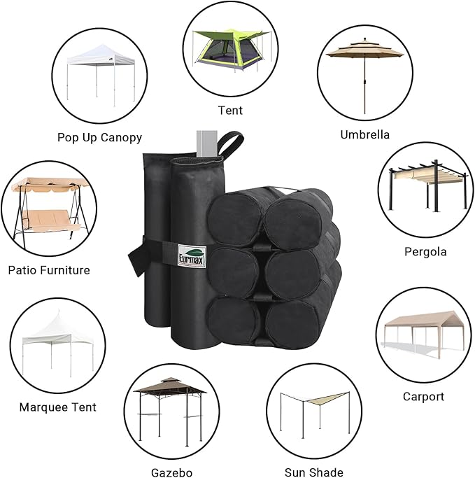 Eurmax USA 4-Pack 150LBS Capacity Universal Canopy Weight Bags,Heavy Duty Windproof Sandbags with All-Around Wrap Design,Ultimate Stability for Pop Up Tent,Shelter in High Winds(Sand Not Included)