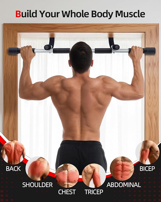 Abahub Home Pull Up Bar - Doorway Mount for Apartments | 265lb Heavy-Duty Strength Trainer | Multi-Grip Space Saver