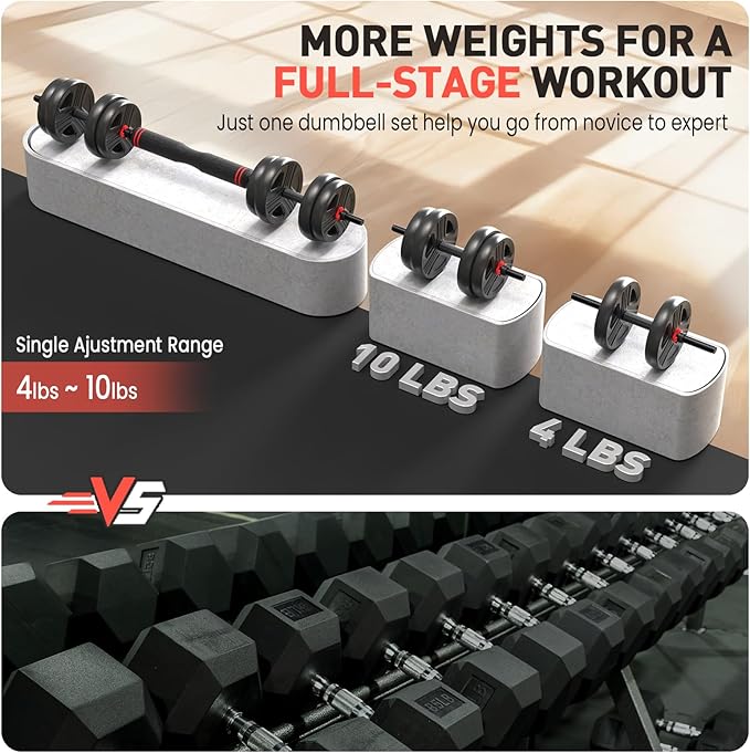 Adjustable Dumbbell Set, 20/30/40/60/80 lb Free Weight Set with Connector, 3-in-1 Design for Dumbbell, Barbell, and Weight Plate Training, Home Gym Fitness Equipment for Men and Women