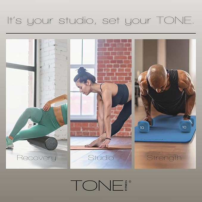 Tone Fitness 1-Inch Thick Yoga Mat | High-Density, Non-slip Exercise Mat with Carrying Strap for Yoga, Pilates, & Home Gym Workouts | Multiple Options