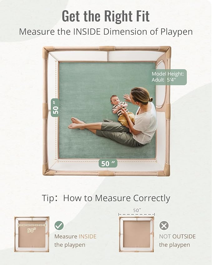 Blissful Diary Ultra Soft Baby Play Mat, 50x50 Floor Mat with Removable & Washable Slip-On Cover for Babies and Toddlers Infants, Sage Green