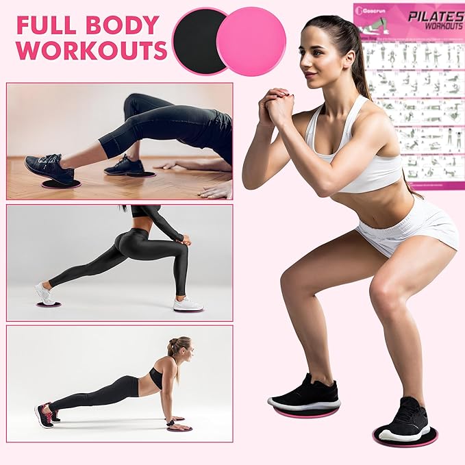 Goocrun Pilates Ring Set Exercise Equipment, with Exercise Resistance Bands Set, Pilates Ball, Sliding Disks. Portable Home Gym - with Fitness Guide Poster