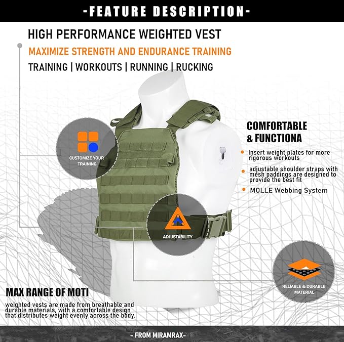 Weighted Vest for Men and Women Weight Vests Adjustable Strength and Endurance Training Fitness Tactical Running