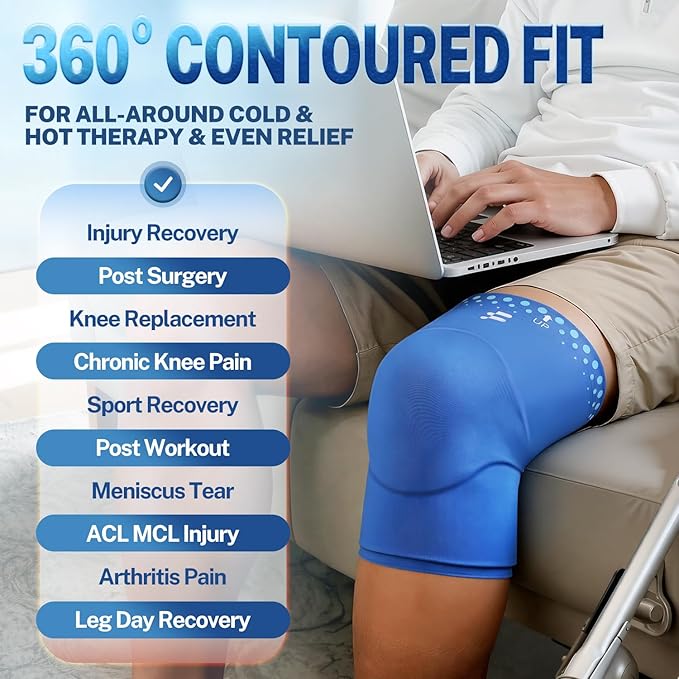 Knee Ice Pack Wrap Sleeve Thickened Core for Knee Pain, Targeted Swelling Relief During Recovery, Soft Flexible Gel, No Slip Compression Fit, Reusable Hot Cold Therapy for Post Activity, M