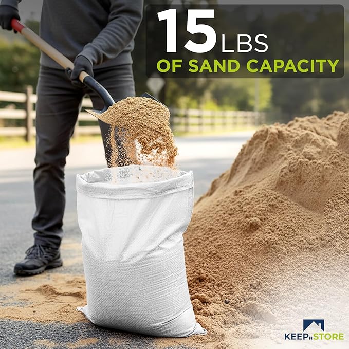 Heavy Duty Sand Bags Pack of 5, White Empty Sandbags with Built-In Ties, Woven Polypropylene UV Protection 1600 Hours, Fillable Bags for Flood Control, Weight, 10x14 inches, 15 Pounds Volume