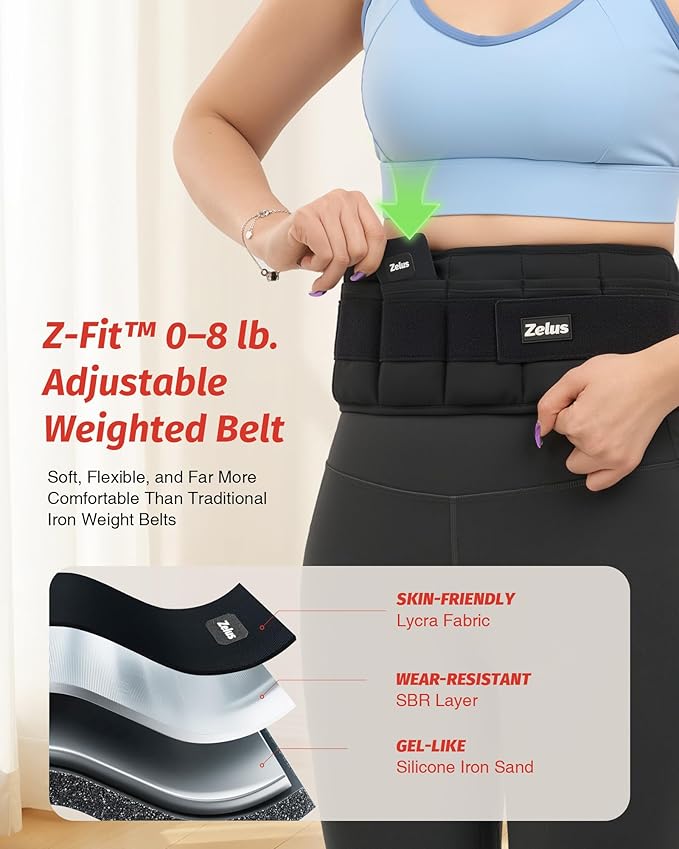 ZELUS Weighted Belt, Z-Fit Adjustable Weighted Belt for Men Women with Removable Silicone Soft Iron Blocks, Waist Adjustable Waistband for Training Walking Yoga