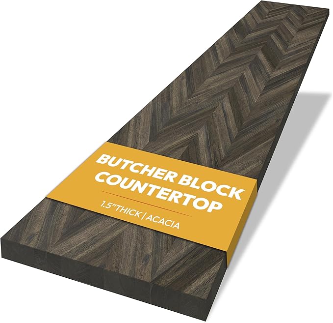 Howizz Chevron Acacia Butcher Block Countertop 48 x 25 x 1.5 Inches, Mocha Stain Solid Wood Table Top for Desk Top, Workbench Top, Kitchen Countertop