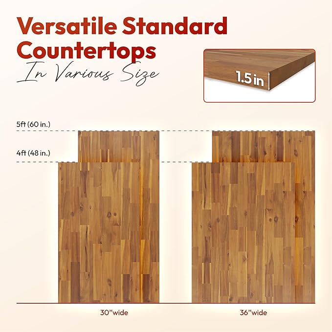 Howizz Acacia Butcher Block Countertop 48 x 36 x 1.5 Inches, Teak Stain Solid Wood Table Top for Desk Top, Workbench Top, Kitchen Countertop
