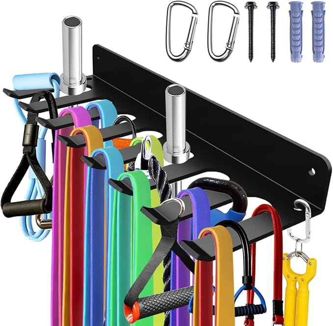 Home Gym Accessories Organization Storage Rack Equipment For Home 8 Hook Wall Hanger Display Gear Barbells Resistance Bands Jump Ropes Lifting Belt Hanger Accessories Hardware Included